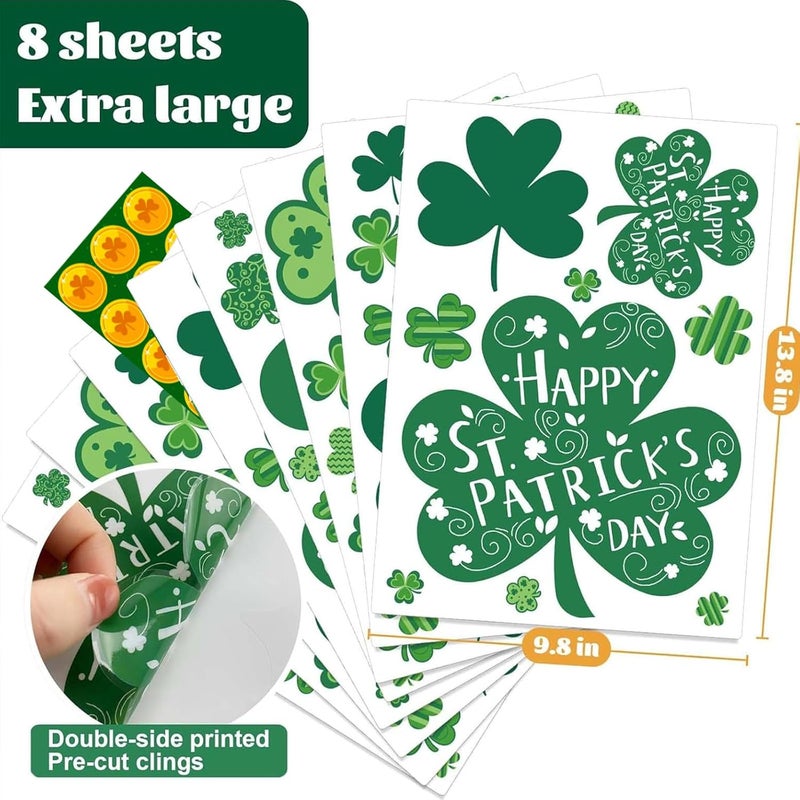 BV St. Patrick's Day Window Clings, 121 Pcs 8 Large Sheets Shamrock Window Stickers for St Patricks Day Decorations - Image 2